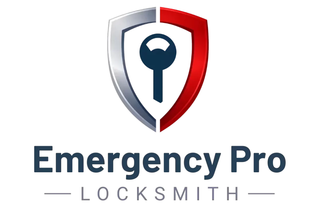 Emergency Pro Locksmith primary logo with shield, key icon and wordmark