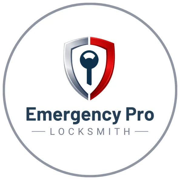 Emergency Pro Locksmith circular logo with shield and key emblem, Port St. Lucie locksmith