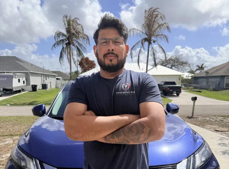 Emergency Pro Locksmith owner Moab unlocking a residential front door during a lockout service in Port St. Lucie, Florida