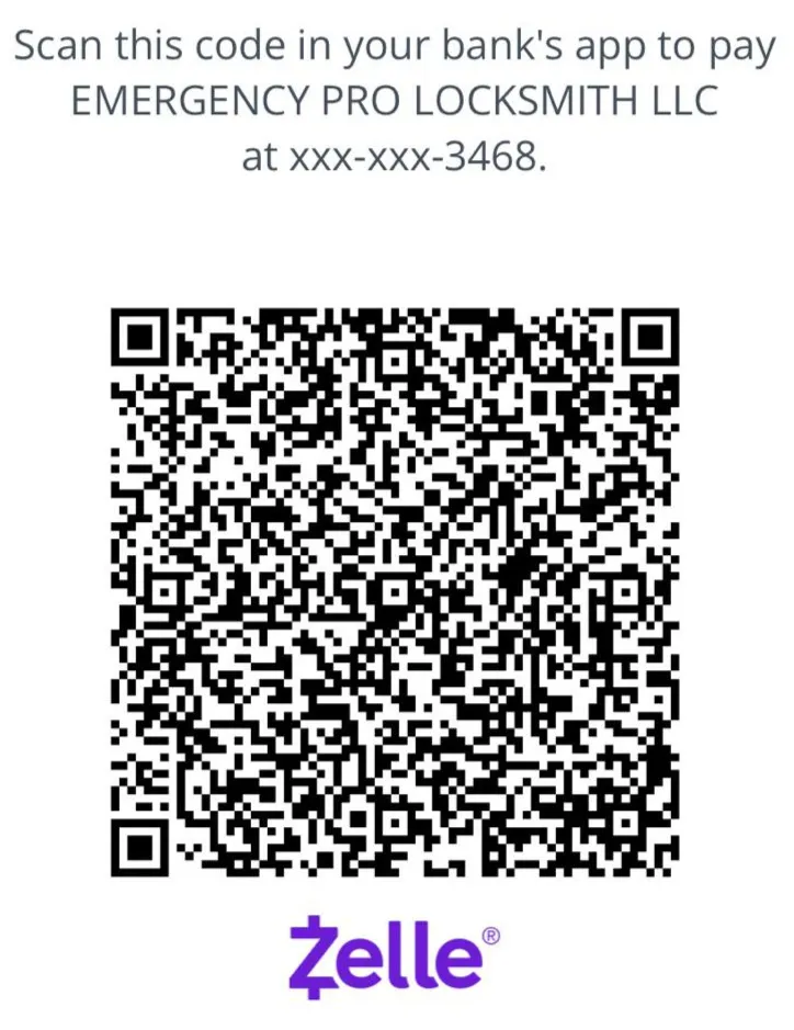 Zelle QR code to pay Emergency Pro Locksmith LLC for locksmith services in Florida
